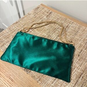 Verdusa Emerald Green Satin Shoulder Bag w/ Gold Chain — New